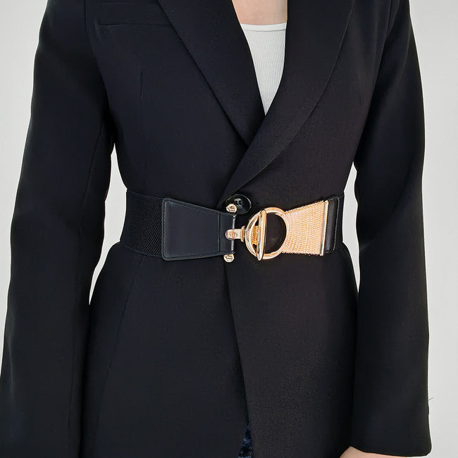 The New Girdle In Autumn And Winter Is Decorated With Black Metal Buttonhead And Skirt Coat Main Image