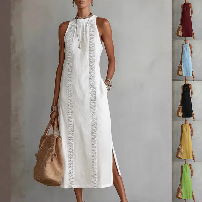 Women's Halter Neck Sleeveless Dress Lace Patchwork Holiday Style Summer Top Hover Image