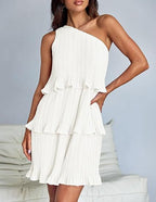 Casual Women's One Off-Shoulder Layered Stitching Hem Dress Simple Solid Color Dress Summer Street High Waist Comfortable Dresses