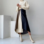 French Chic Retro Temperament Multi-color Mosaic Leather Skirt