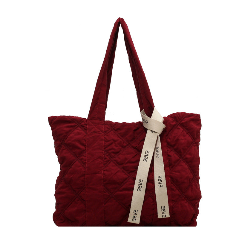 Winter Tote Bag For Women Sewing Rhombus Shoulder Bag High Capacity Commuting Shopping Bag Personalized Handbags