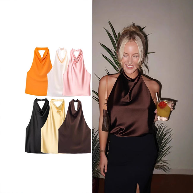 Womens Silk Satin Elegant Halterneck Tank Top Main Image