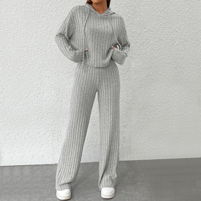 Women's Simple Hooded Fashion Suit Autumn And Winter Home Solid Color Lazy Two-piece Set Hover Image