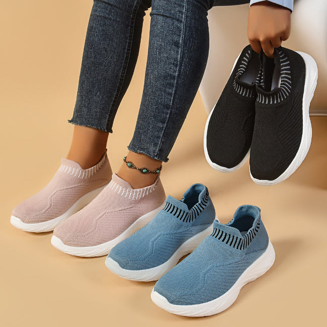 Striped Flat Sneakers Fashion Lightweight Breathable Socks Flats Shoes For Women Slip On Sports Shoes Main Image