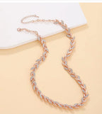 2PCS Glass Leaf Necklace Set Elegant Rhinestone Chain Necklace Bracelet For Women Fashion Luxury Jewelry Set