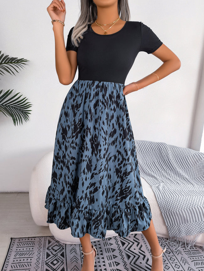 Women  Casual Leopard Print Ruffle Midi Dress Hover Image