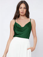 Womens Solid-Color Casual Rayon Satin Camisole