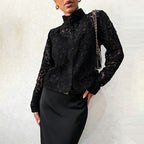 Fashionable Lace Blouse For Women Cardigan-style Top With A Stand-up Collar