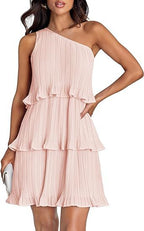 Casual Women's One Off-Shoulder Layered Stitching Hem Dress Simple Solid Color Dress Summer Street High Waist Comfortable Dresses