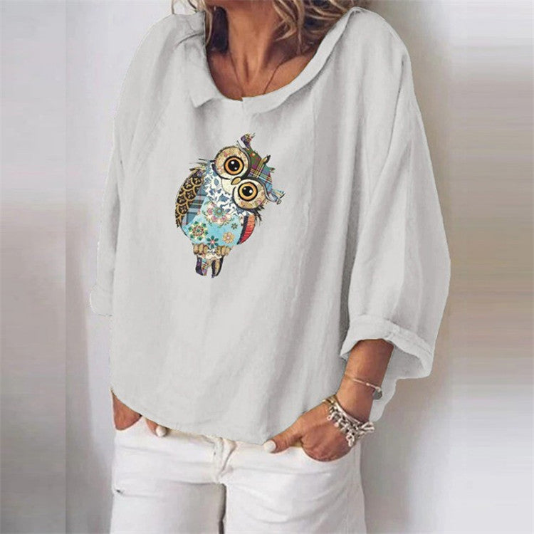 Linen loose Lapel long sleeve shirt for women