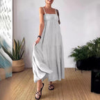 Women's Solid Color Casual Chest Wrap Pleated Suspender Dress