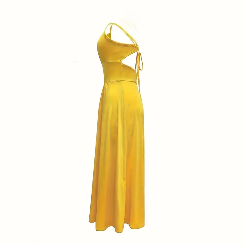 Women's Sexy Deep V Neck Maxi Dress Spaghetti Strap Sleeveless Backless High Slit Long Dress