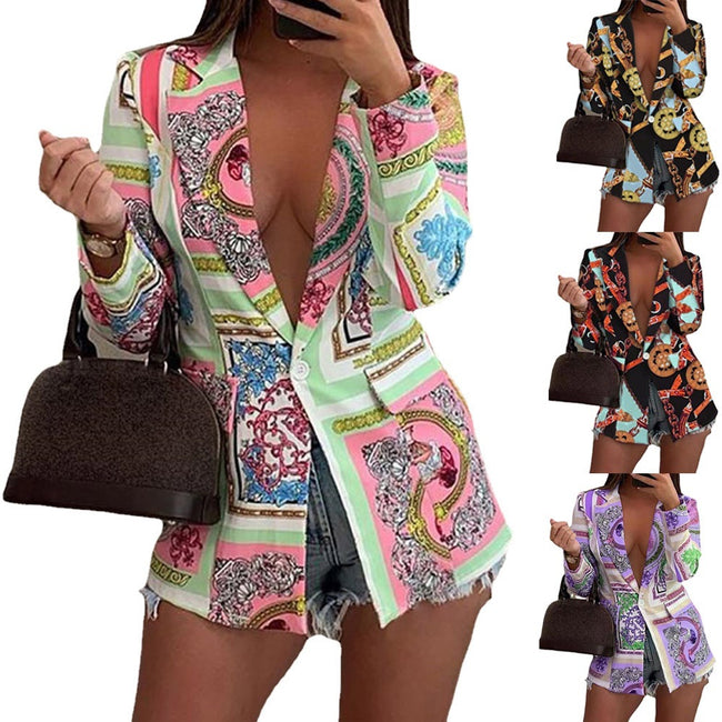 Women's Printed Small Blazer Pattern Painted Long Sleeves Hover Image