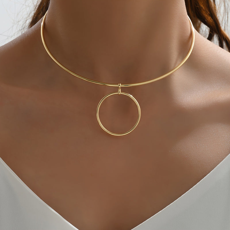 Women Collar Choker Necklace Big Circle Geometric Metal Pendants Torques Statement Necklaces