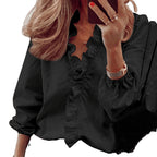 European And American-style Long-sleeve Ruffled Blouse For Women