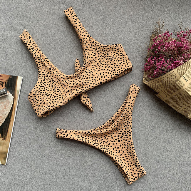 Leopard print backless one-piece bikini Hover Image