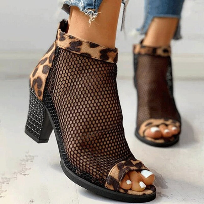 Large size thick heel mesh zipper sandals women Hover Image