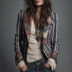 Women's Bohemian Color-Block Striped Blazer