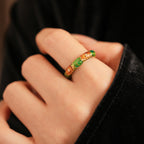Vintage Floral Ring Green Enamel Statement Ring Retro Diamond Pearl Flower Ring For Women Fashion Jewelry