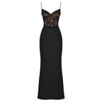Lace High Waist Long Dress Deep V Strap Fishtail Gown