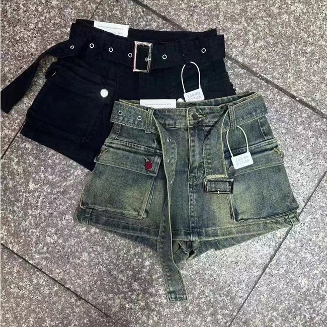High Waist A- Line Denim Shorts Women Hover Image