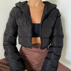 Womens Short Multi-Colored Cotton Puffer Jacket With Hood
