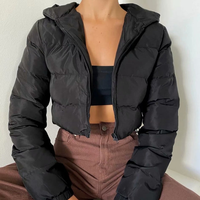 Womens Short Multi-Colored Cotton Puffer Jacket With Hood Hover Image