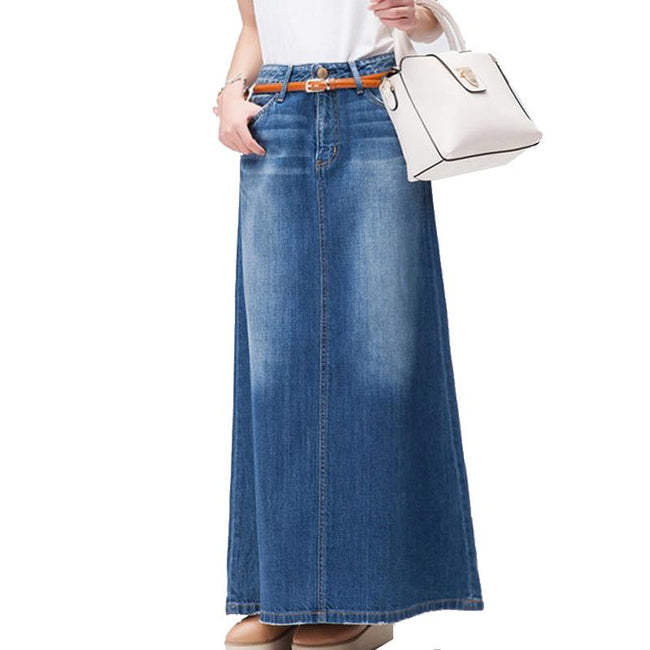 Women's A-line over ankle mid-length denim skirt Hover Image