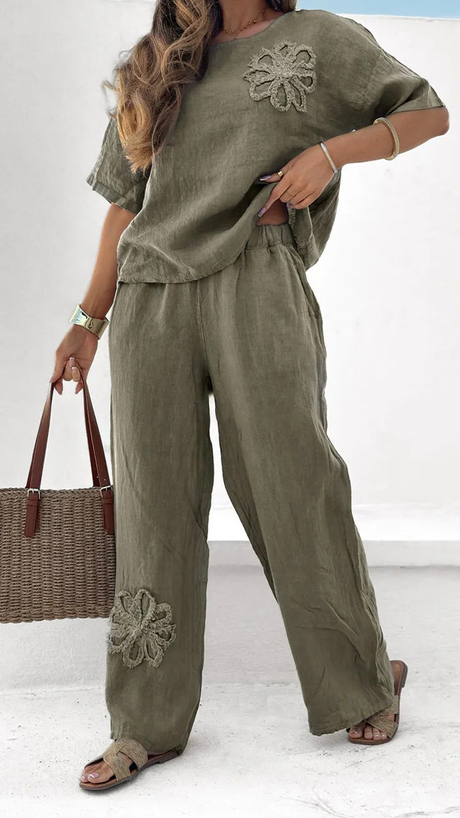 Women's 2-piece Set Plus Size Embroidered Leisure Suit High Waist Loose Trousers Main Image