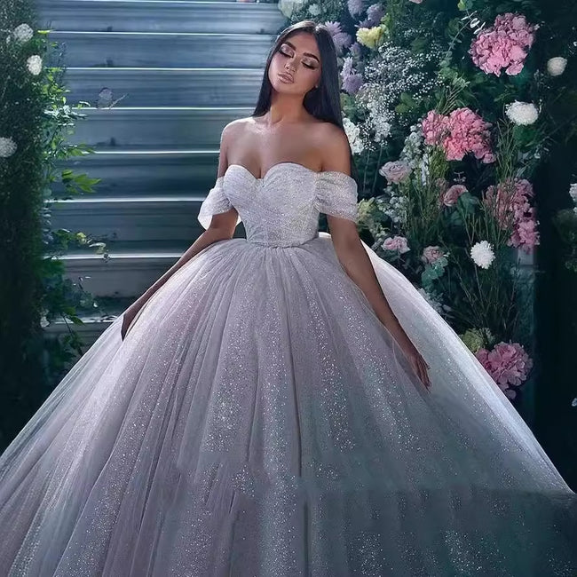 Off-shoulder Wedding Temperament Bride Mori Style Super Fairy Slimming Sequined Dress Main Image