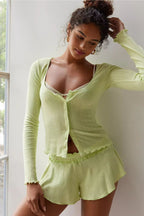 Leisure Small Cardigan Two-piece Set Long Sleeve Shorts Suit