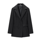 Deep-V Long-sleeved Bloom-shaped Waist-cinched Slim-fit Midi Blazer For Women