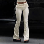 American Street Style Pleating Wide Waist Bootcut Trousers Women