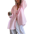 Striped Button Long Sleeve Cardigan Shirt Women