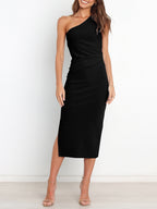 One-shoulder Vest Pleated Dress Women