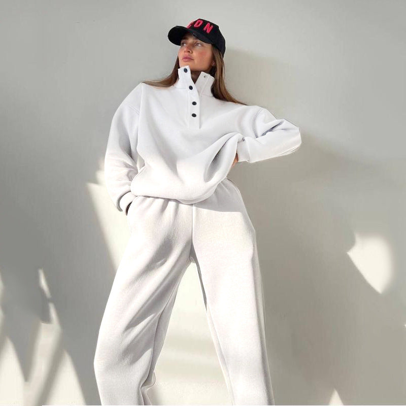 Women's Fashion Button Stand Collar Suit Two-piece Set