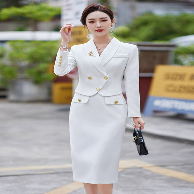New Temperament Leisure Formal White Blazer For Women Hover Image