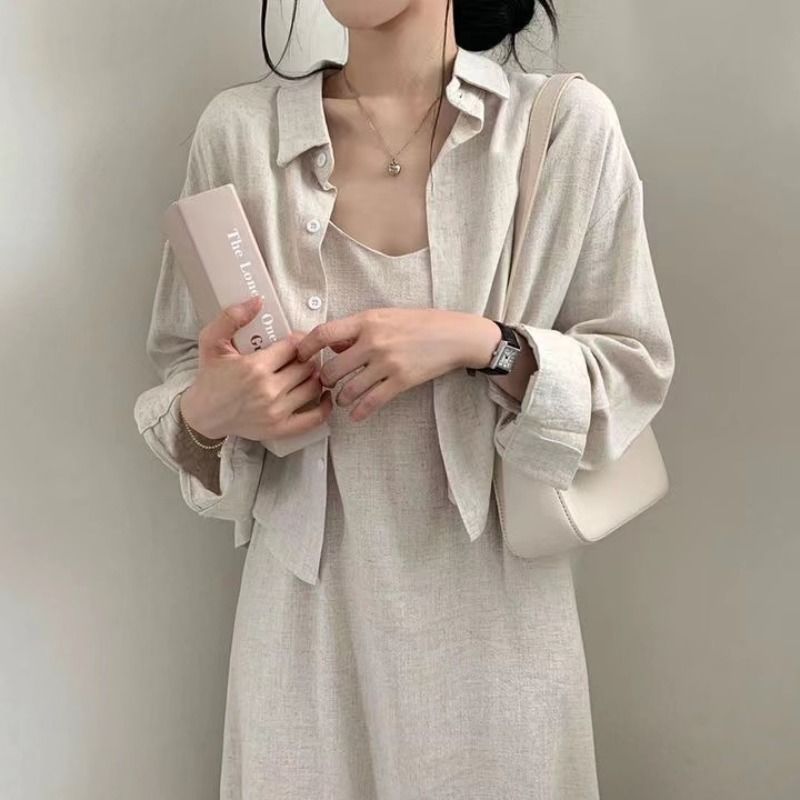 Retro Anti-aging Sling Dress Two-piece Set For Women