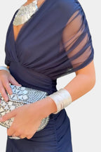 Chiffon Short-sleeved Dress Summer Fashion Print V-neck Long Dress, Women's Clothing