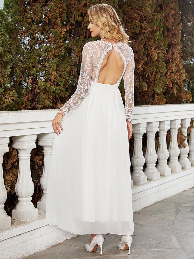 Slim White Wedding Lace V-neck Fashion Dress Main Image
