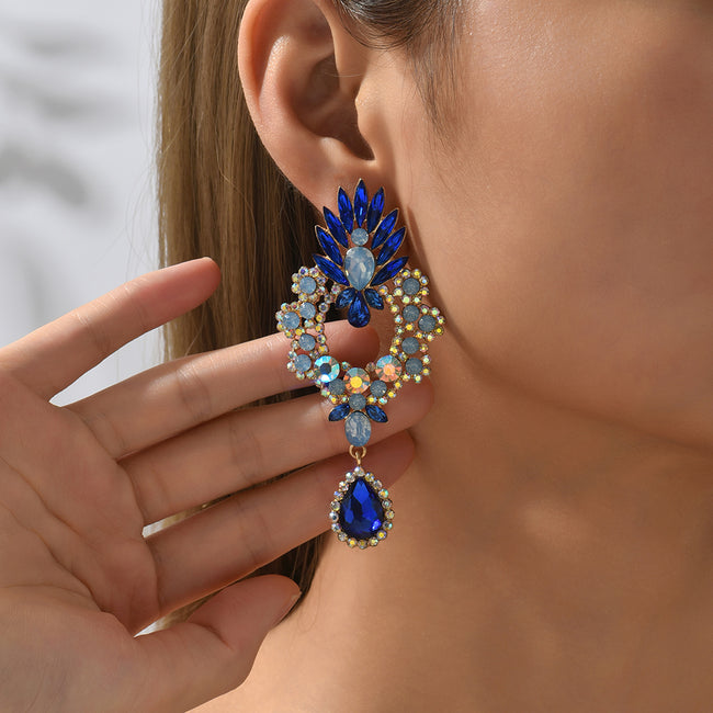 Luxury Full Rhinestone Teardrop Pendant Large Earrings Elegant Fashion Statement Jewelry Women Party Prom Wedding Accessories Hover Image
