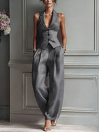 Summer Sleeveless Suit Casual Single-breasted Vest And Casual Pants Set