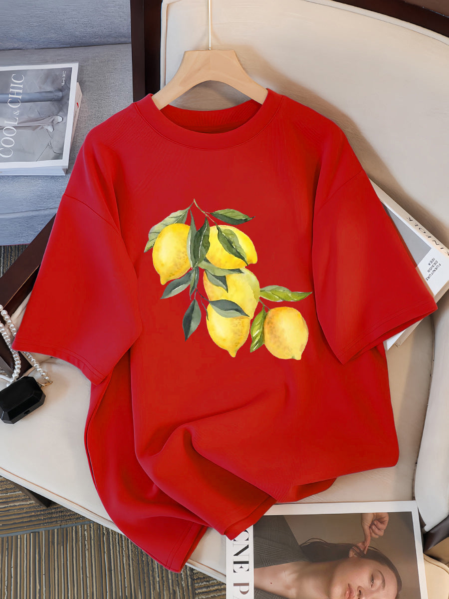 Creative Lemon Pattern T-Shirts Female Casual Soft Tops Fash