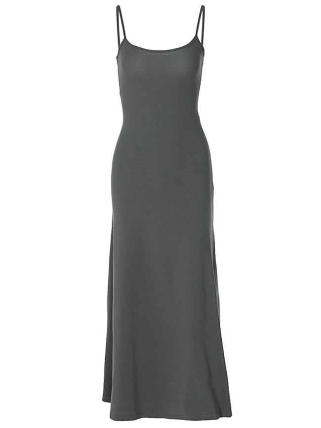 High-Waist Slimming Strap Dress, Solid Color Casual A-Line Knee-Length For Women Main Image