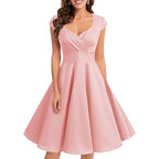 Retro Women's V-neck Half Sleeve Waist Dress