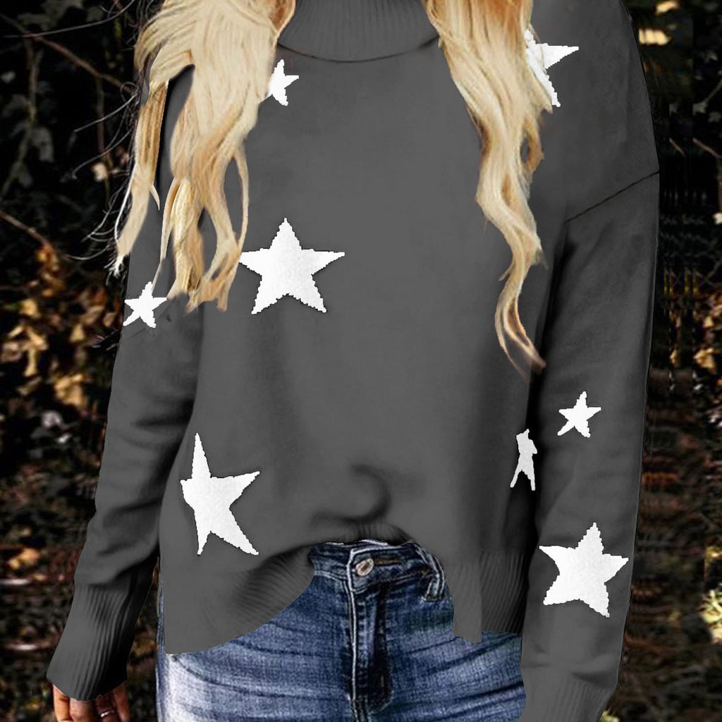 Knitted Sweater Women XINGX Pattern Turtleneck Long Sleeve Pullover Women's Sweater