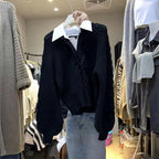False Two-piece Patchwork Shirt Sweater Women