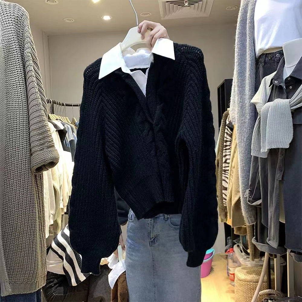 False Two-piece Patchwork Shirt Sweater Women
