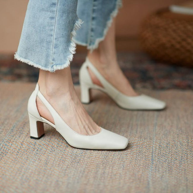 White Women With Thick Rice Heels And High Heels Hover Image