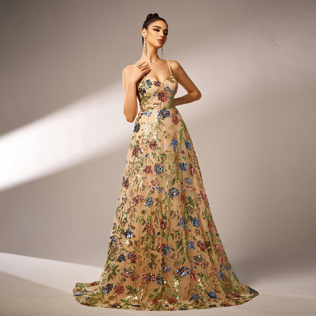 Elegant Sleeveless Sequined Suspender Evening Dress Main Image